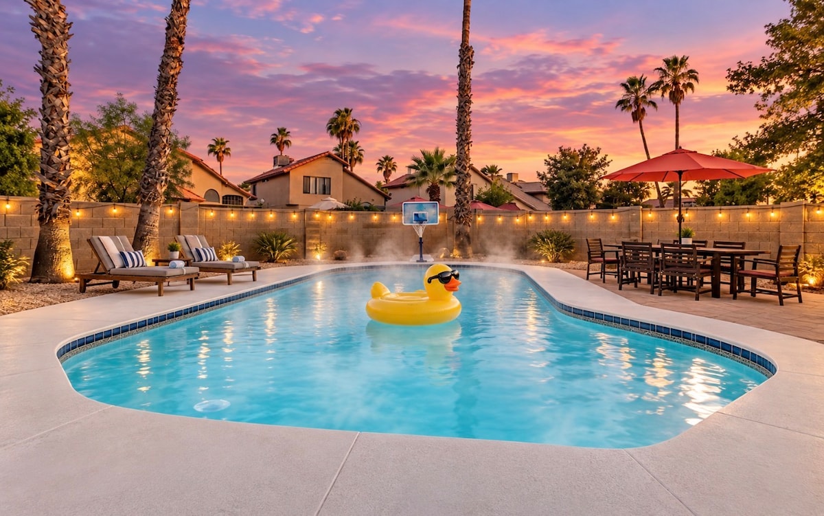 Backyard with free heated pool at Casa Chandler